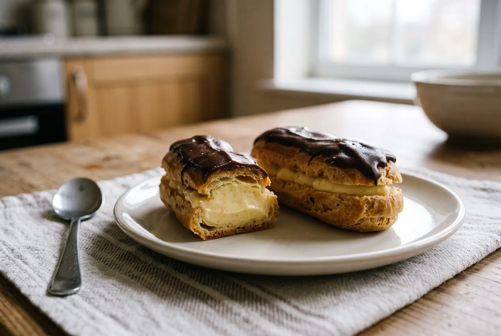 Éclairs — French Choux Pastries with Vanilla Cream and Chocolate