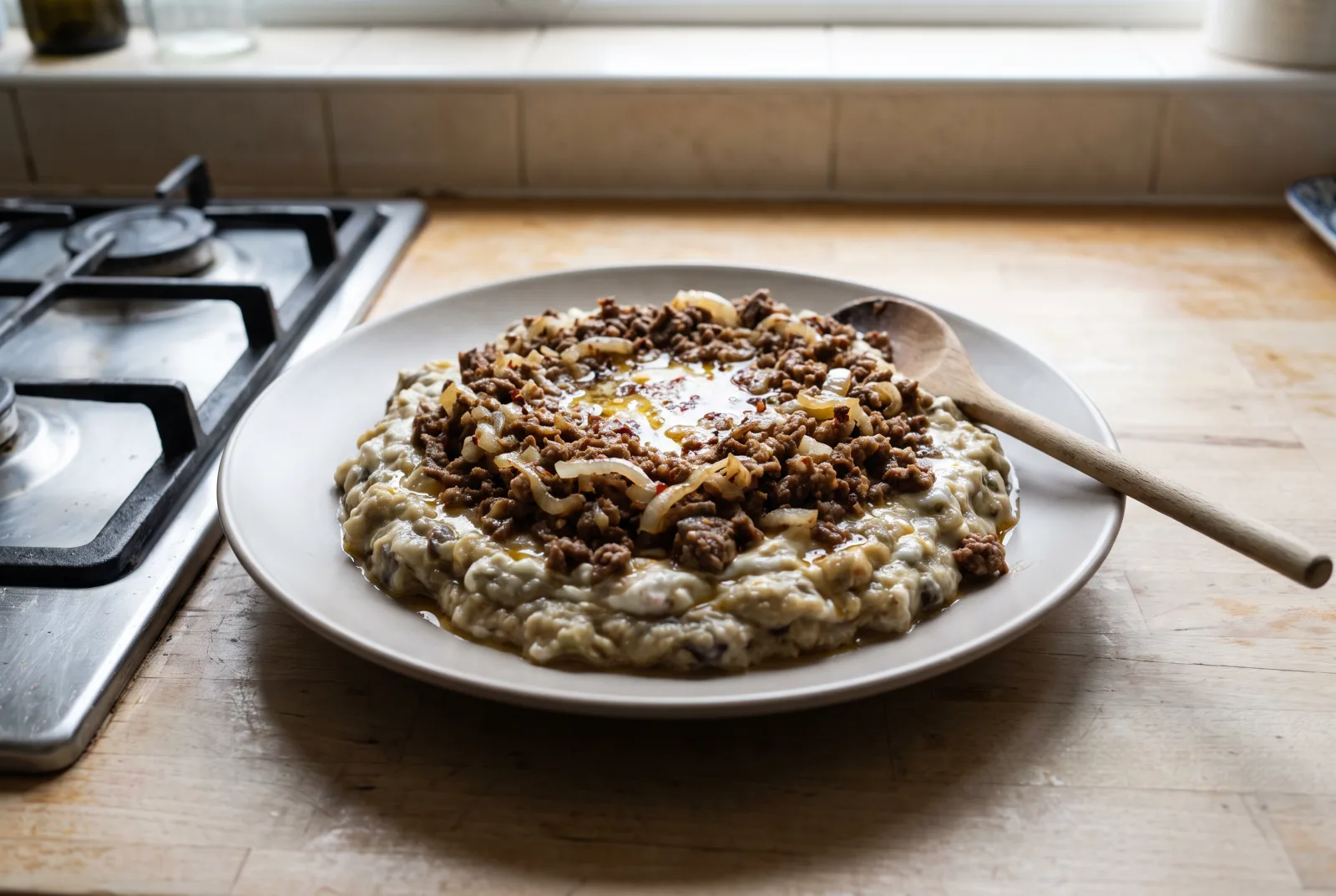 Alinazik Kebab — Charred Eggplant, Garlic Yogurt, and Ground Beef