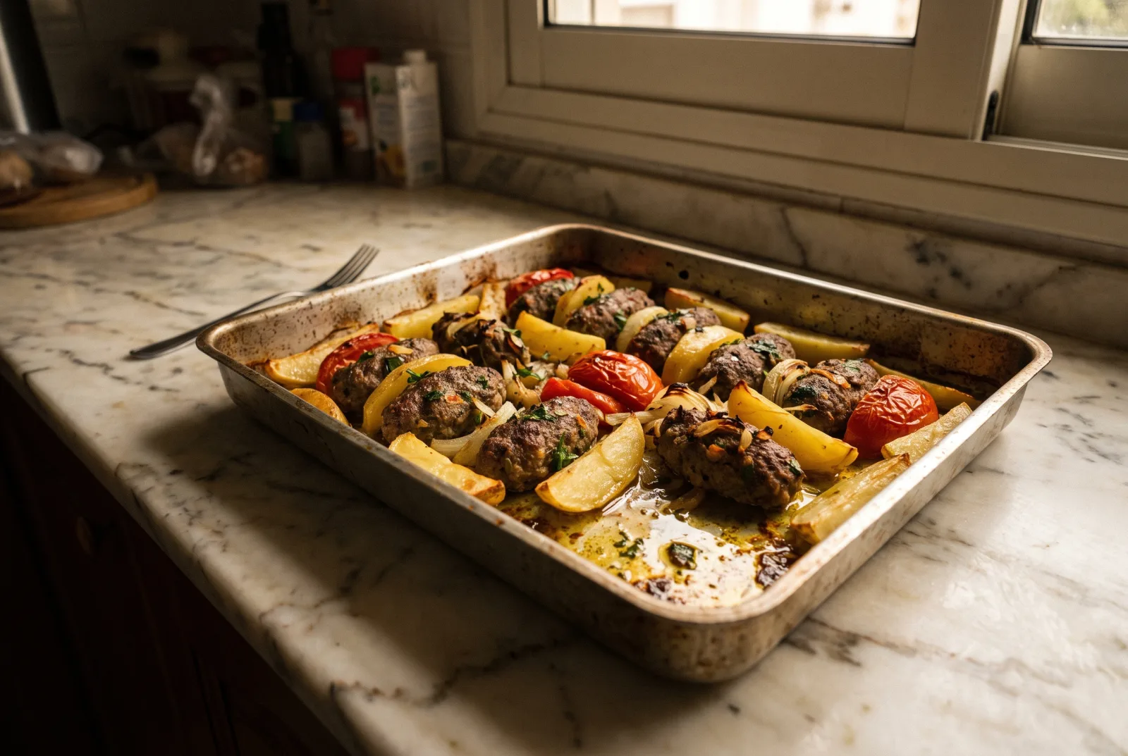 Lebanese Baked Kafta with Potatoes — Sheet Pan Kebab
