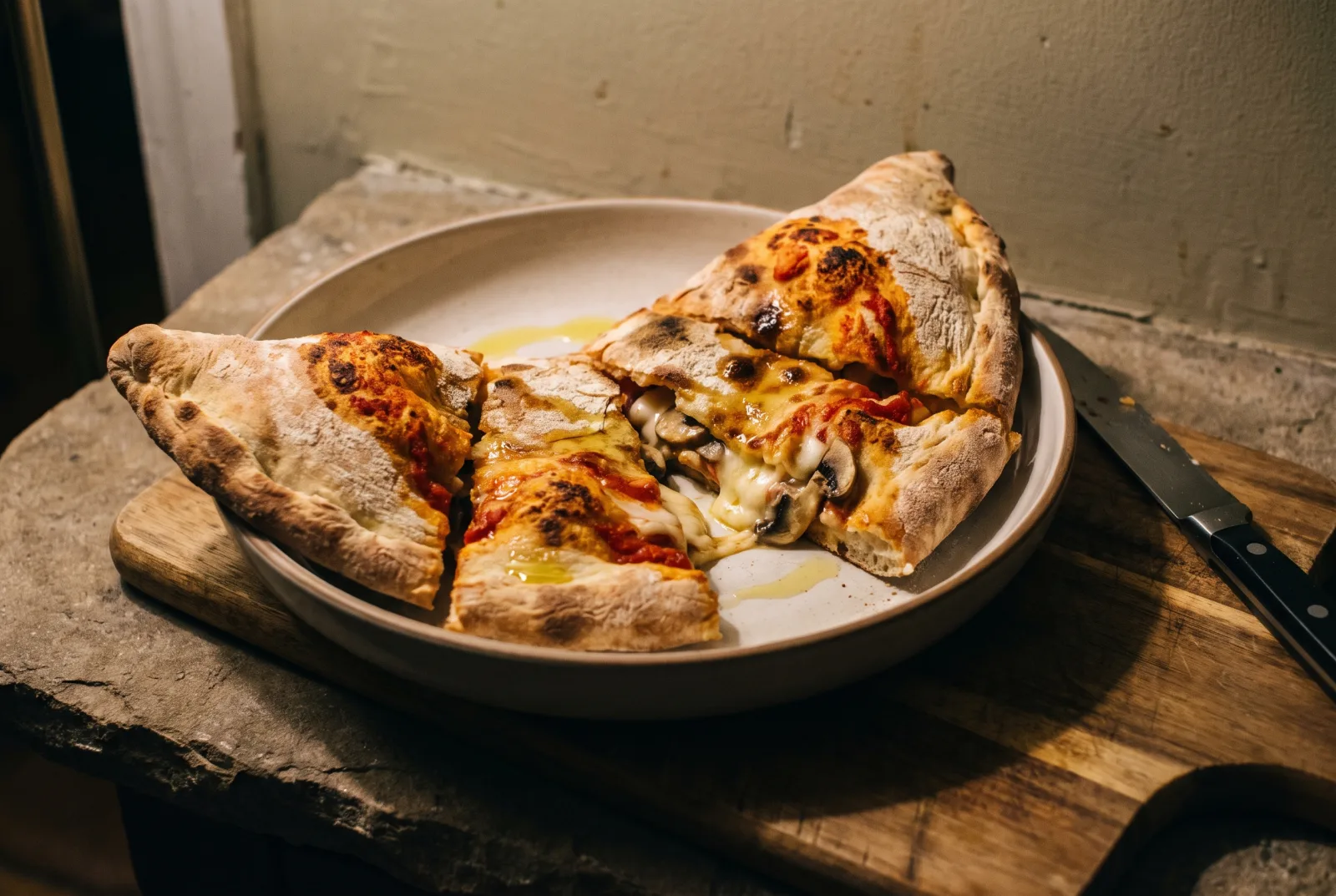 Calzone | Italian-Style Baked Folded Dough with Mushrooms and Cheese