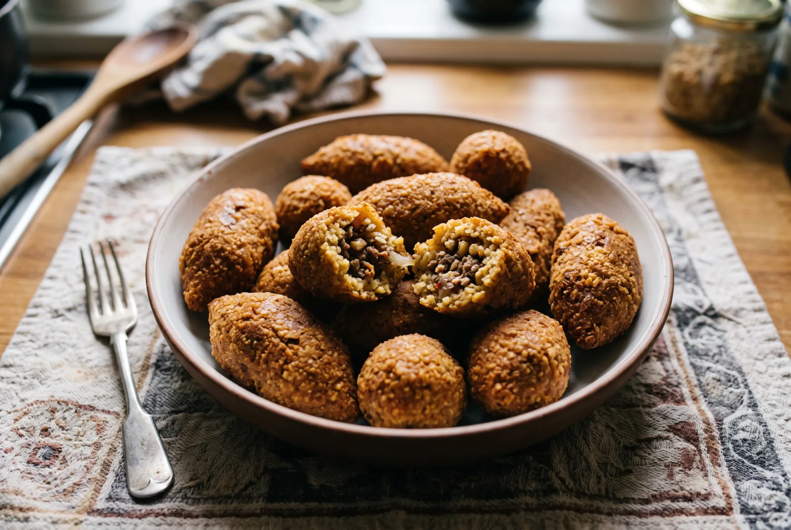 Kubba — Iraqi Bulgur-Crusted Meat Patties with Walnut Filling