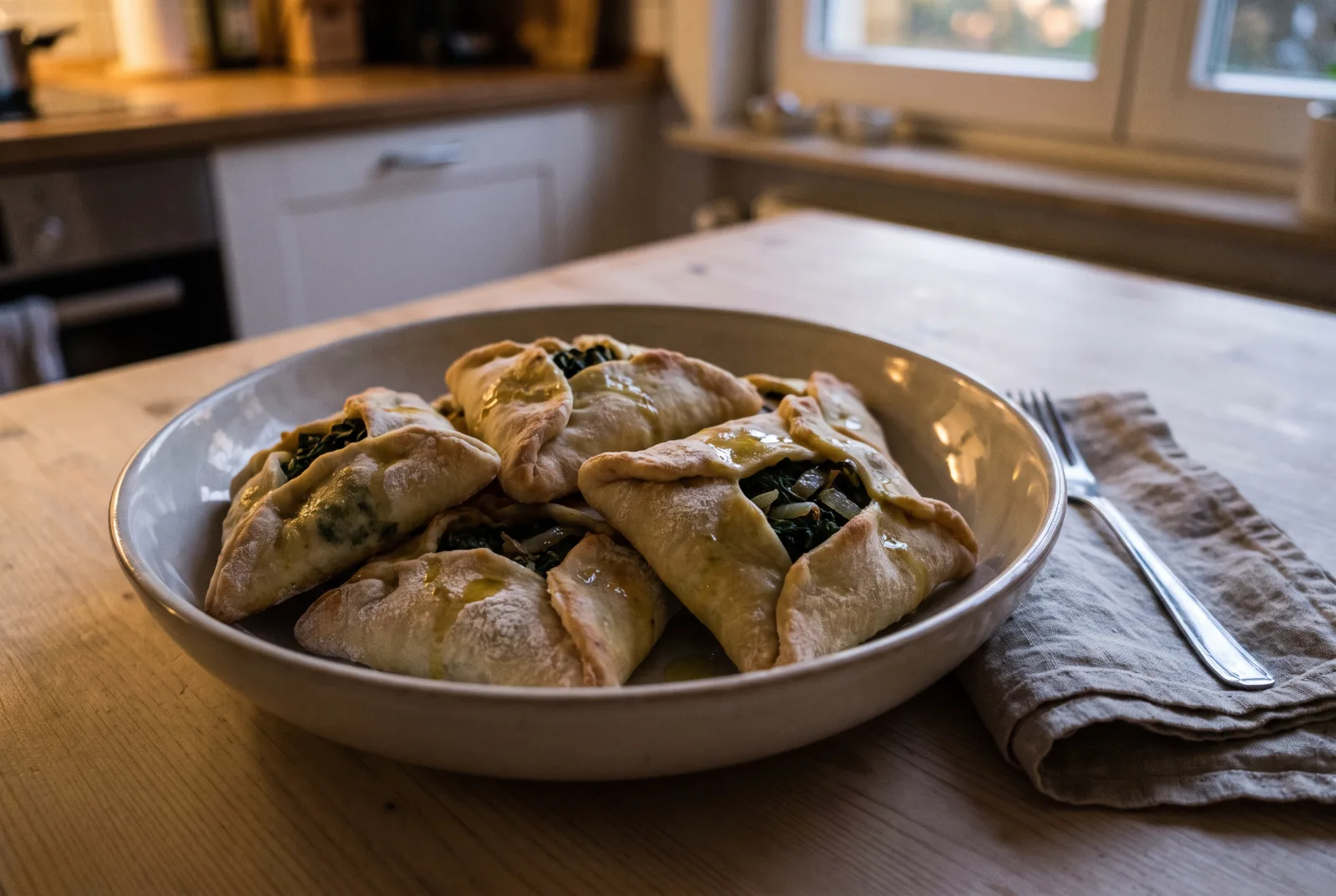 Jordanian Spinach Fatayer — Triangular Yeasted Pastries