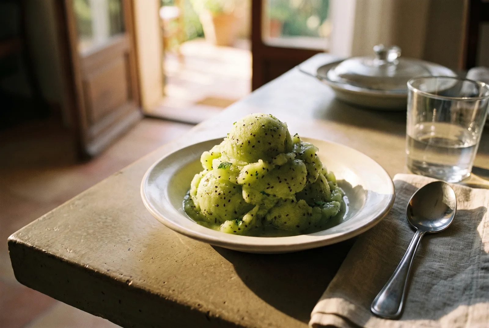 Kiwi Sorbet with Mint and Lemon