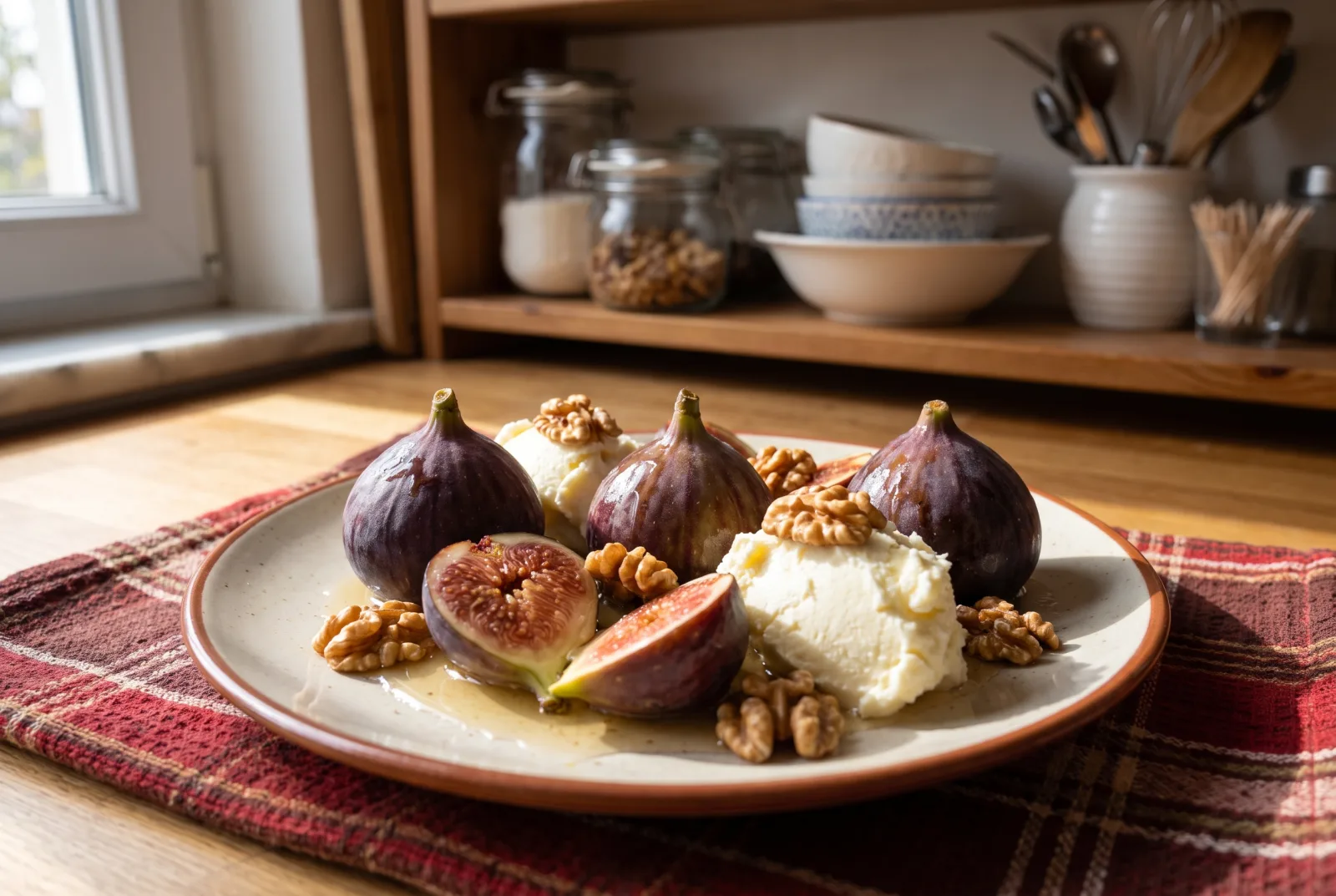 Baked Fresh Fig Dessert with Walnuts and Kaymak