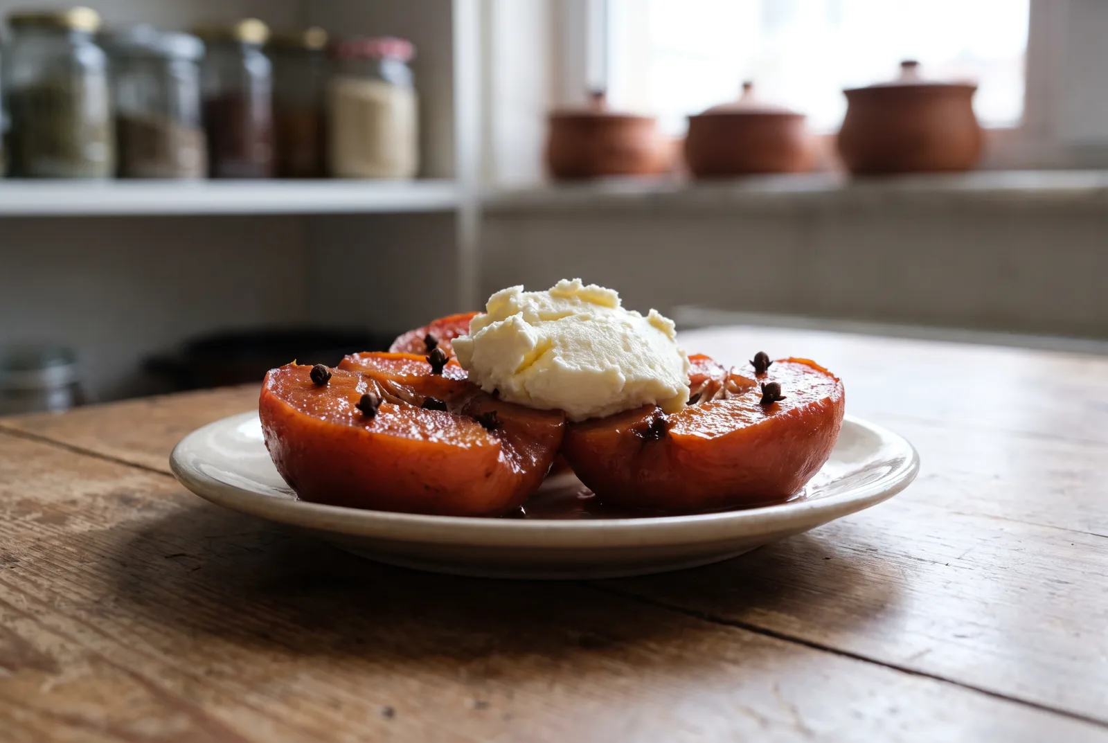 Oven-Baked Quince — Clove Syrup and Kaymak