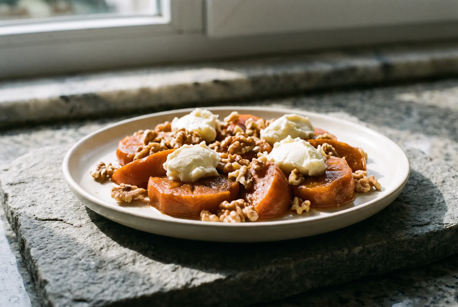 Trabzon Persimmon Dessert with Walnuts and Kaymak