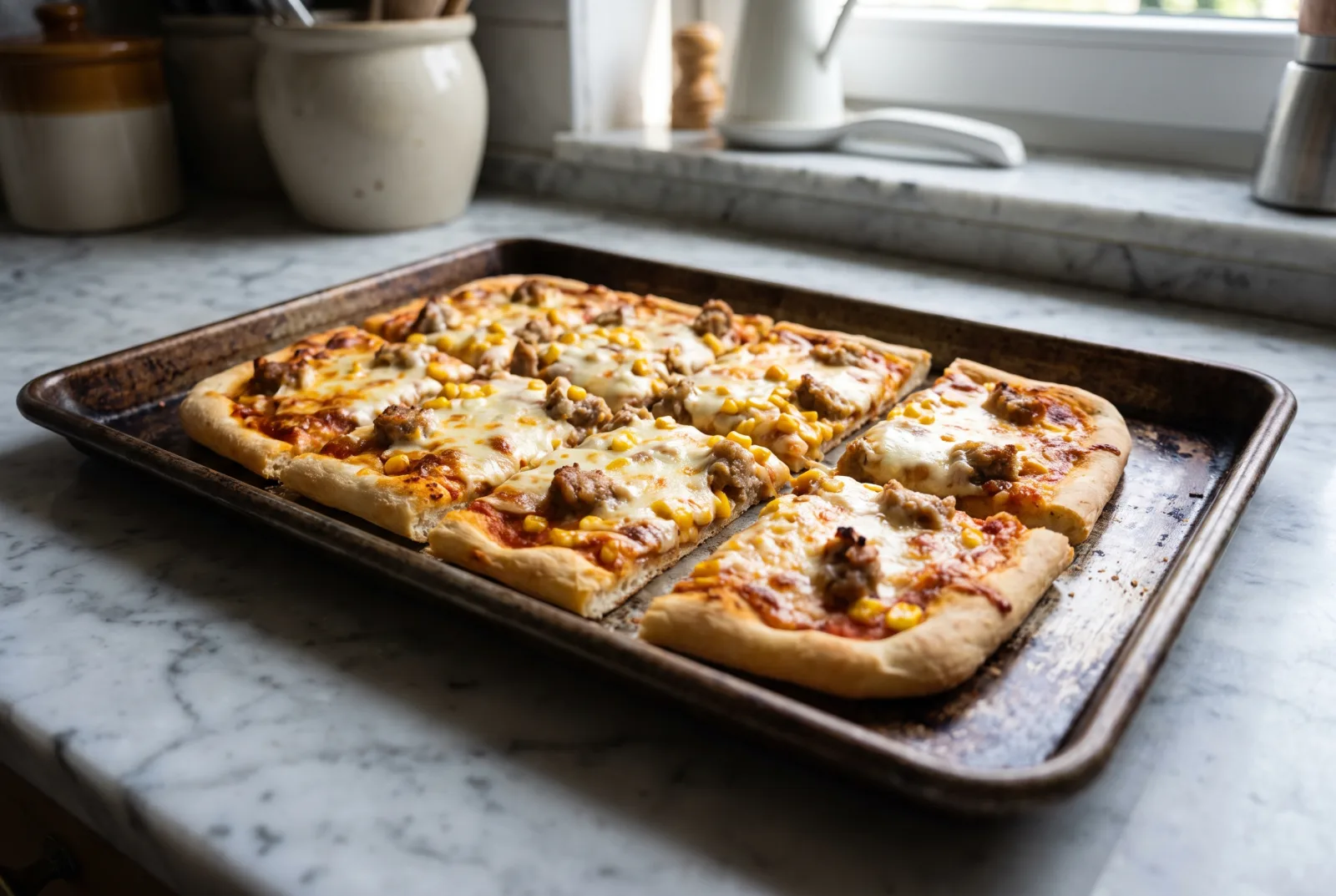 Sausage and Corn Pizza — Crispy Oven-Baked Pizza