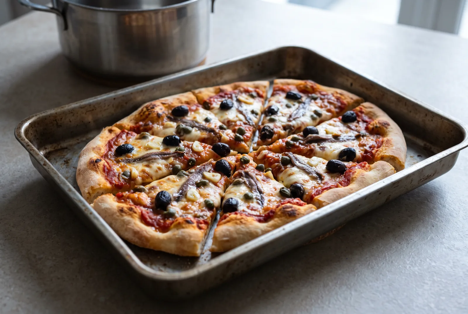 Puttanesca Pizza with Olives, Capers, and Anchovies