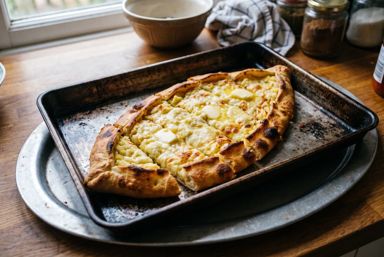 Potato Pide | Kashar Cheese and Boiled Potato Flatbread