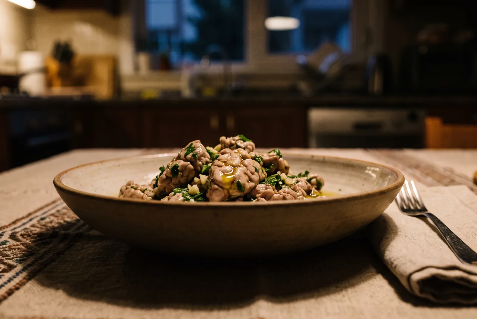 Lamb Brain Salad | Olive Oil and Vinegar Dressing
