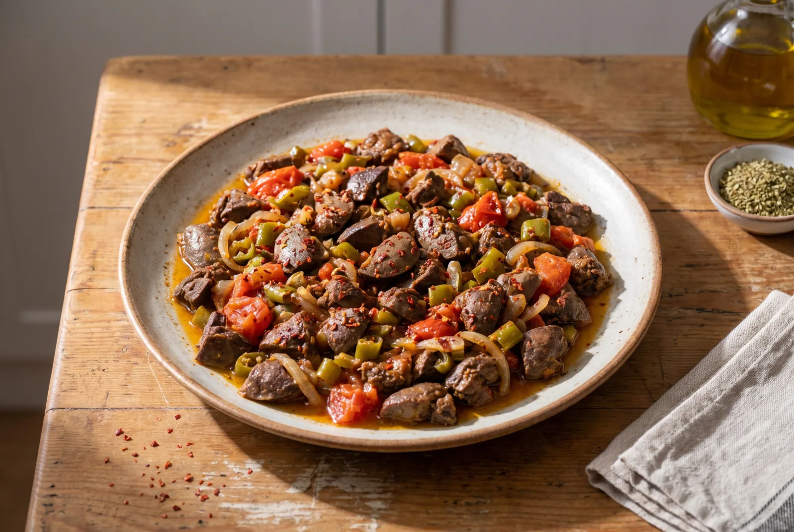 Sautéed Lamb Spleen with Tomato and Peppers