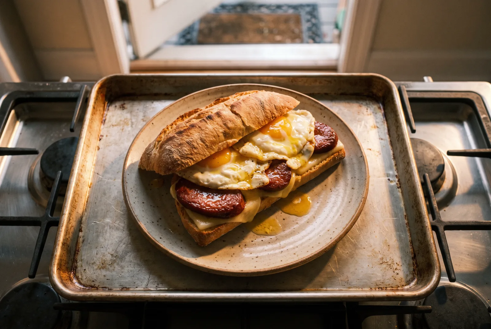 Turkish Spiced Sausage and Egg Sandwich