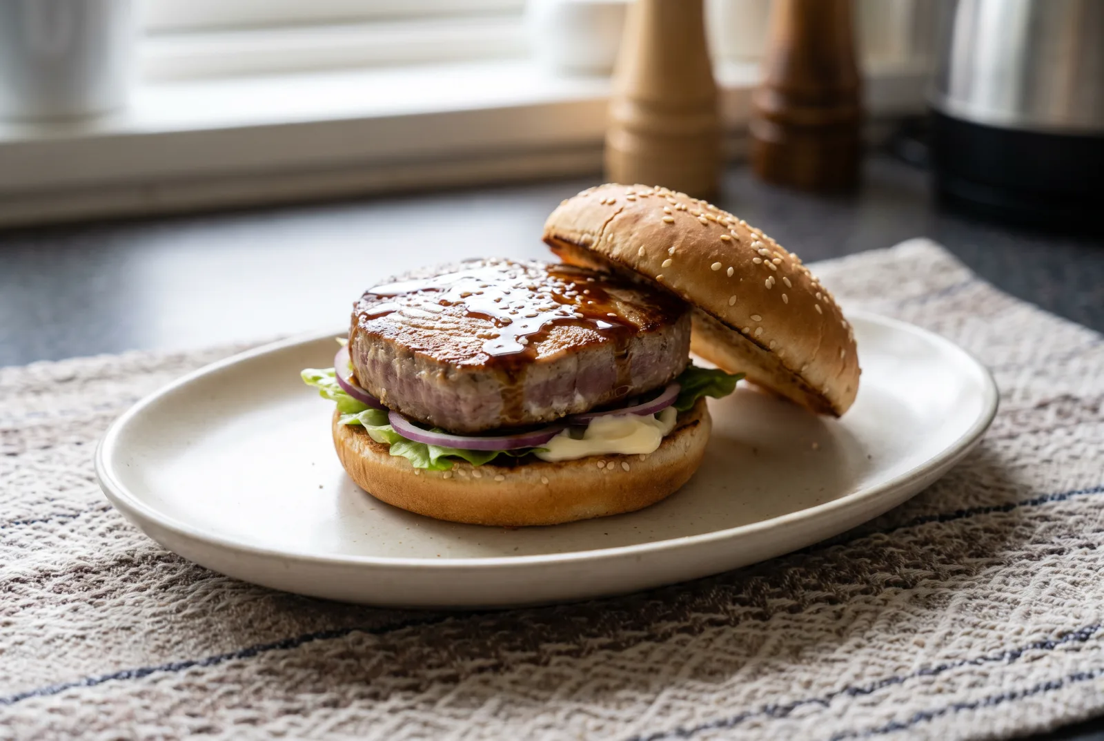 Grilled Tuna Burger | Sesame Buns and Wasabi Mayo