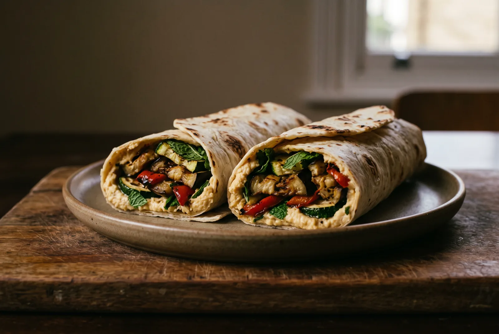 Hummus and Roasted Vegetable Wrap