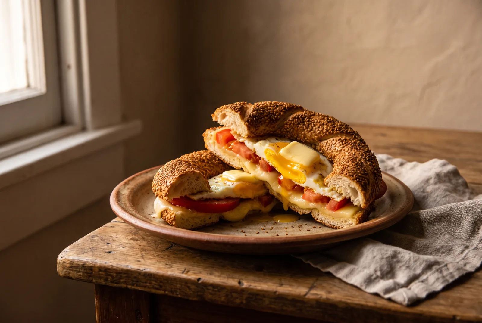 Simit Sandwich | Kashar Cheese and Omelet