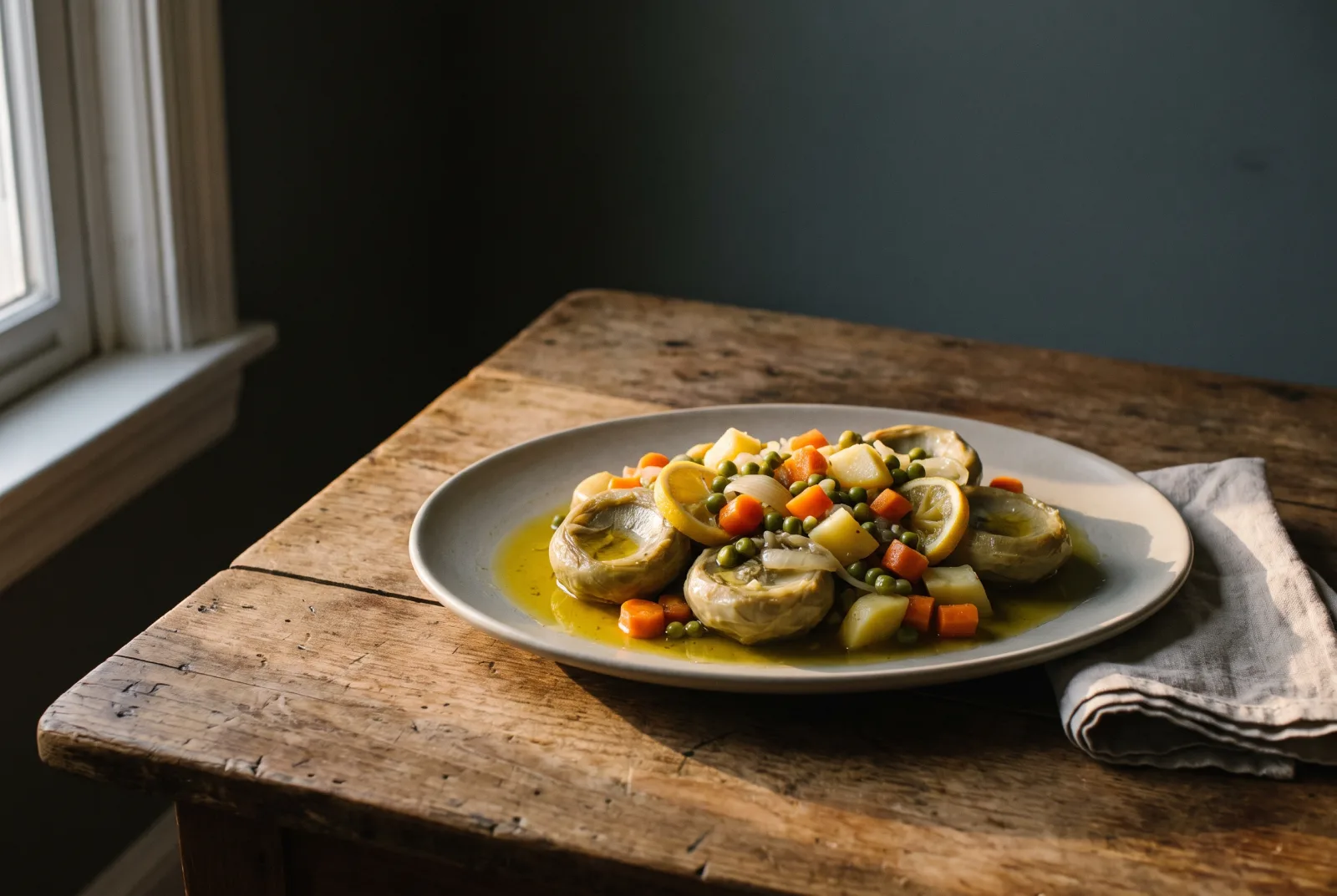 Turkish Olive Oil-Braised Artichokes with Peas