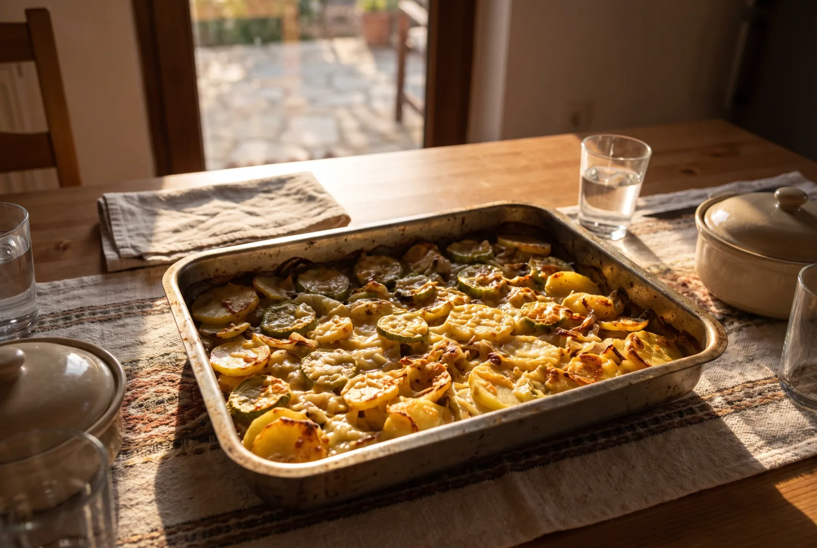 Baked Zucchini and Potato Gratin with Kashar