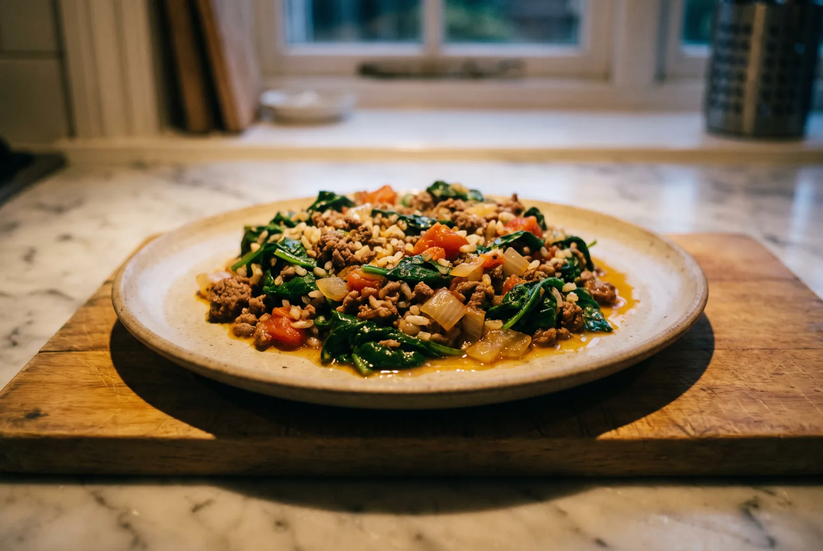 Ground Meat and Spinach | Turkish Spinach Skillet
