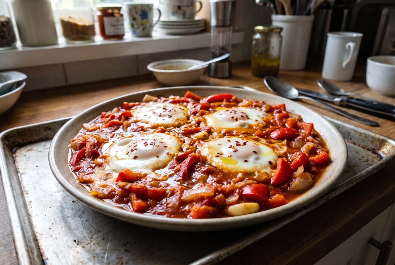 Shakshuka | Eggs in Tomato and Bell Pepper Sauce