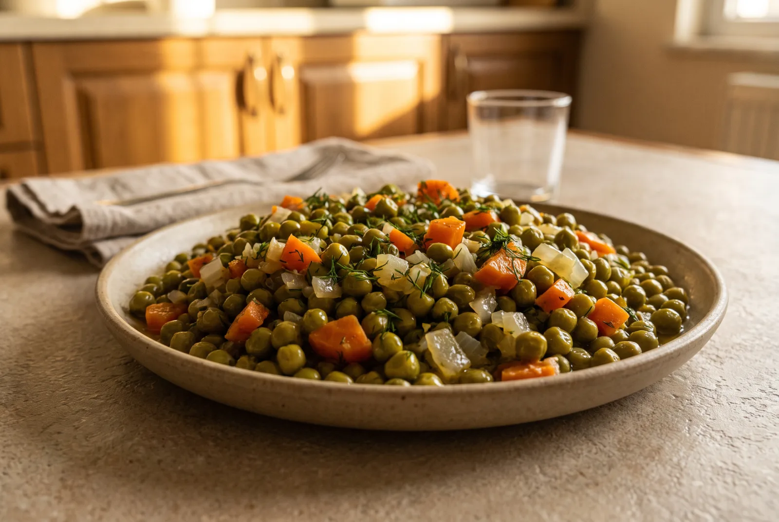 Fresh Peas Braised in Olive Oil with Carrots