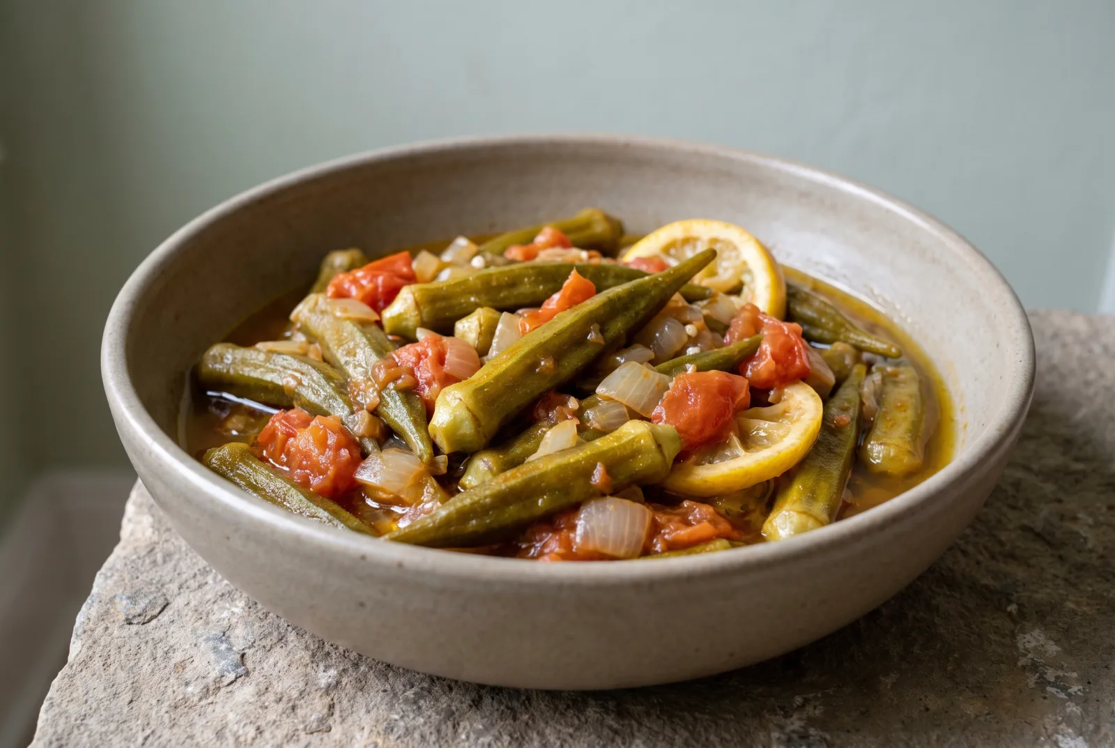 Olive Oil Okra with Lemon, Served Chilled