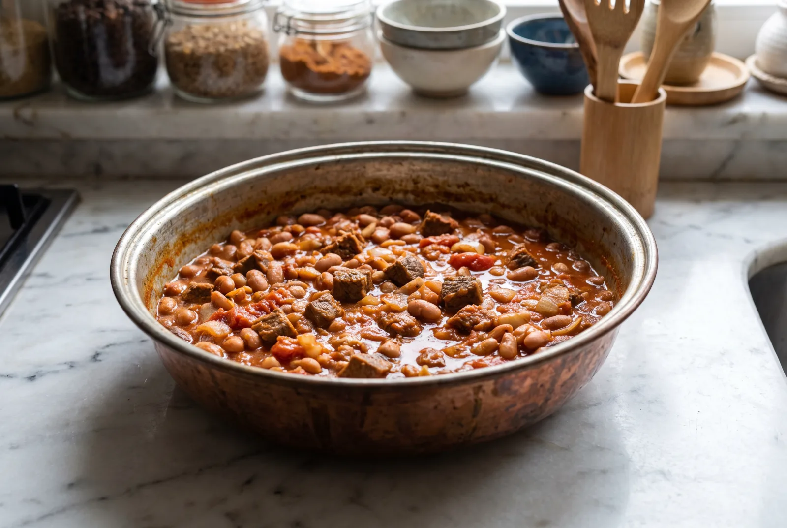 Barbunya Kavurma | Beef and Borlotti Bean Skillet
