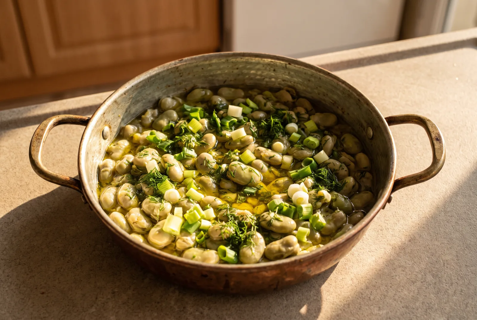 Olive Oil-Braised Fava Beans | Fresh Green Onion