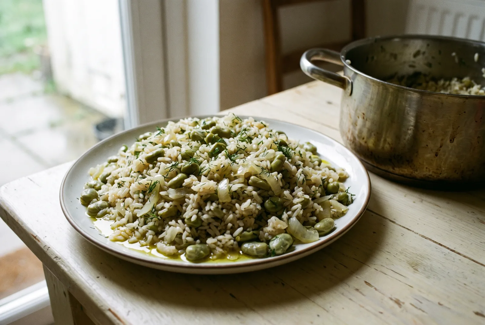 Broad Bean Pilaf with Rice | Olive Oil and Dill
