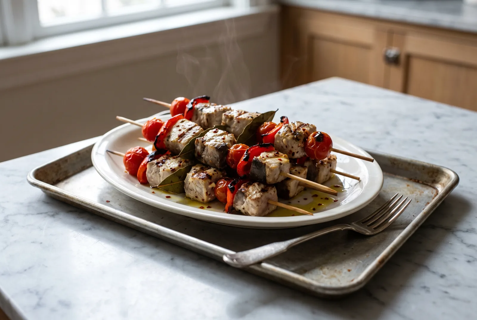 Swordfish Skewers | Grilled with Bay Leaves