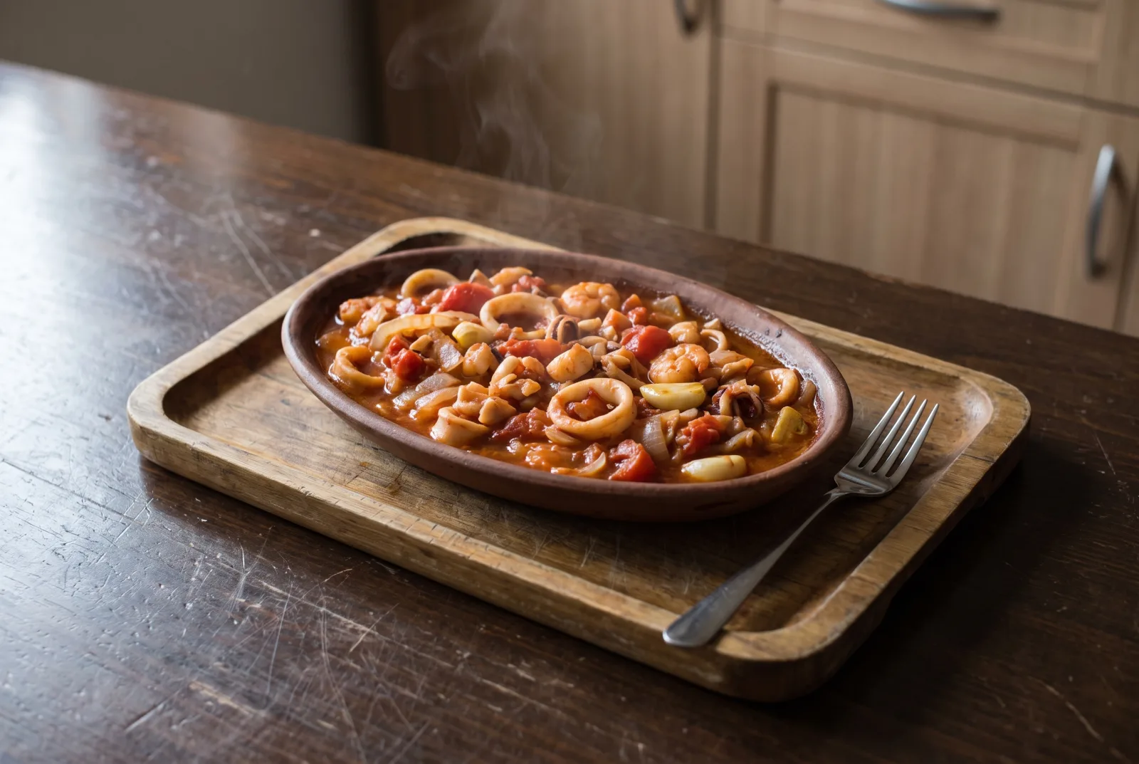 Deniz Mahsulleri Güveci — Mixed seafood stew with olive oil