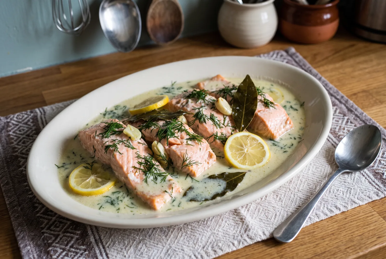 Poached Salmon | Dill Yogurt Sauce