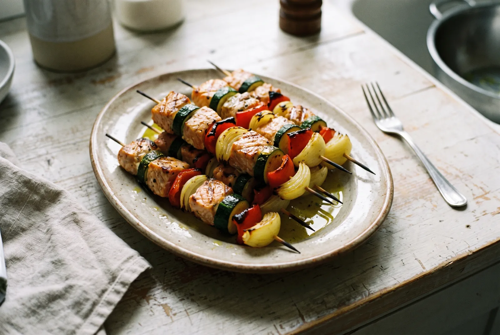 Salmon Skewers | Grilled Salmon and Vegetables