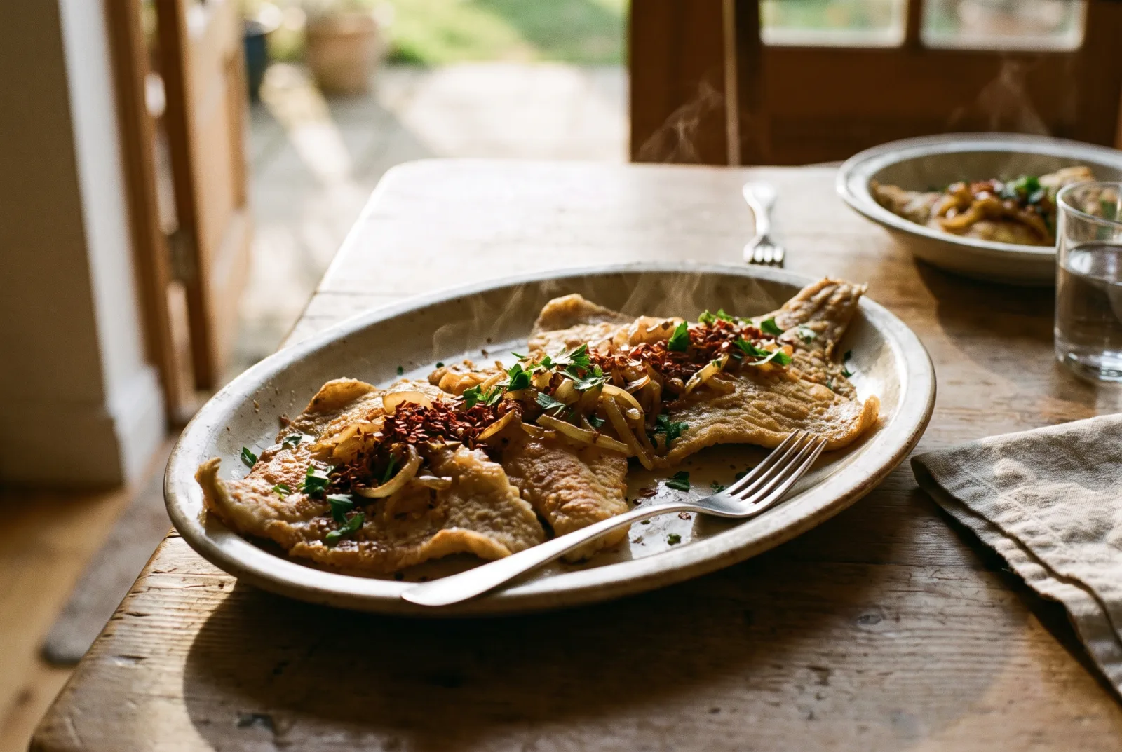 Pan-Cooked Ray | Skillet with Onions