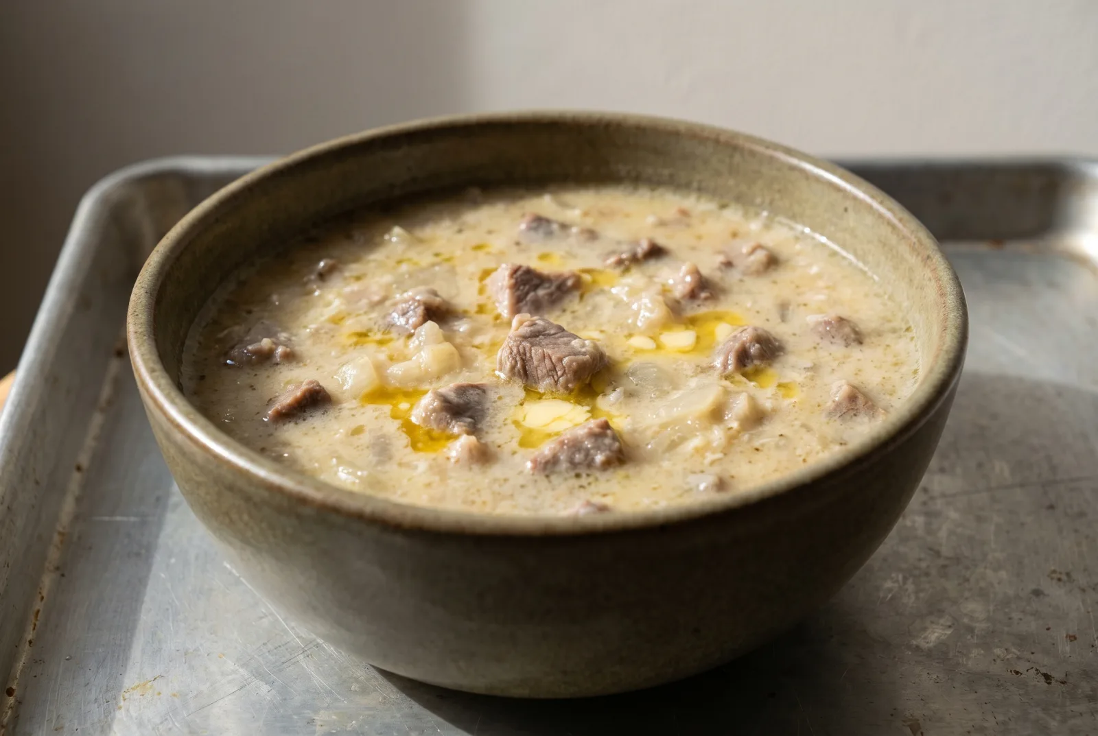 Turkish Wedding Soup with Lamb and Toasted Flour
