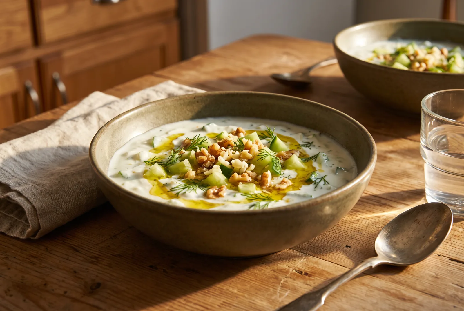 Cold Yogurt Soup with Cucumbers and Walnuts