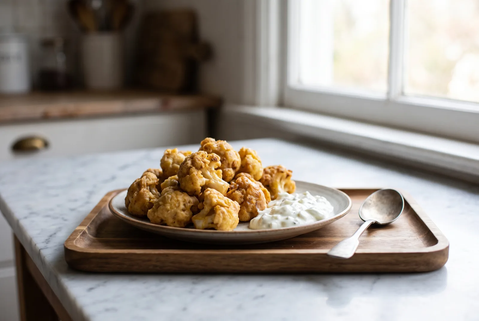 Fried Cauliflower with Garlic Yogurt Sauce