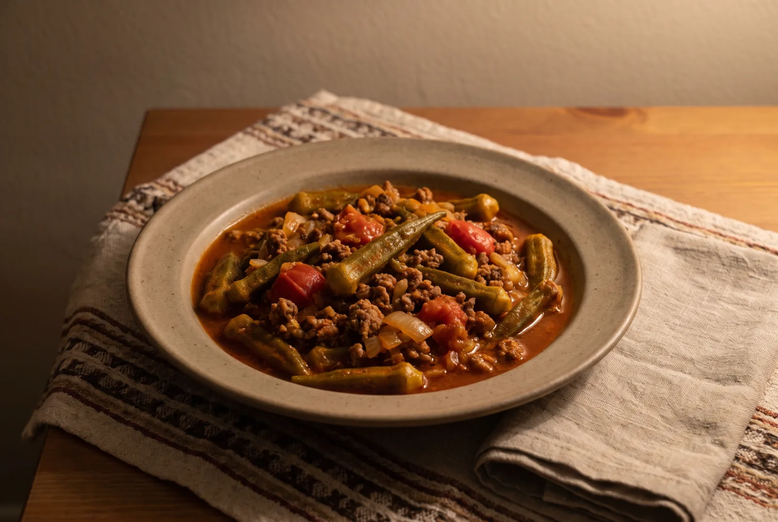 Bamya Yemeği — Turkish Okra Stew with Ground meat in Tomato Sauce