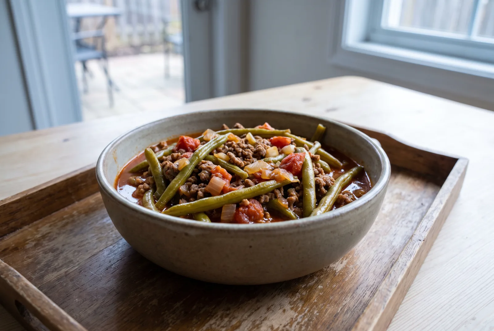 Green Beans with Ground Meat and Tomato