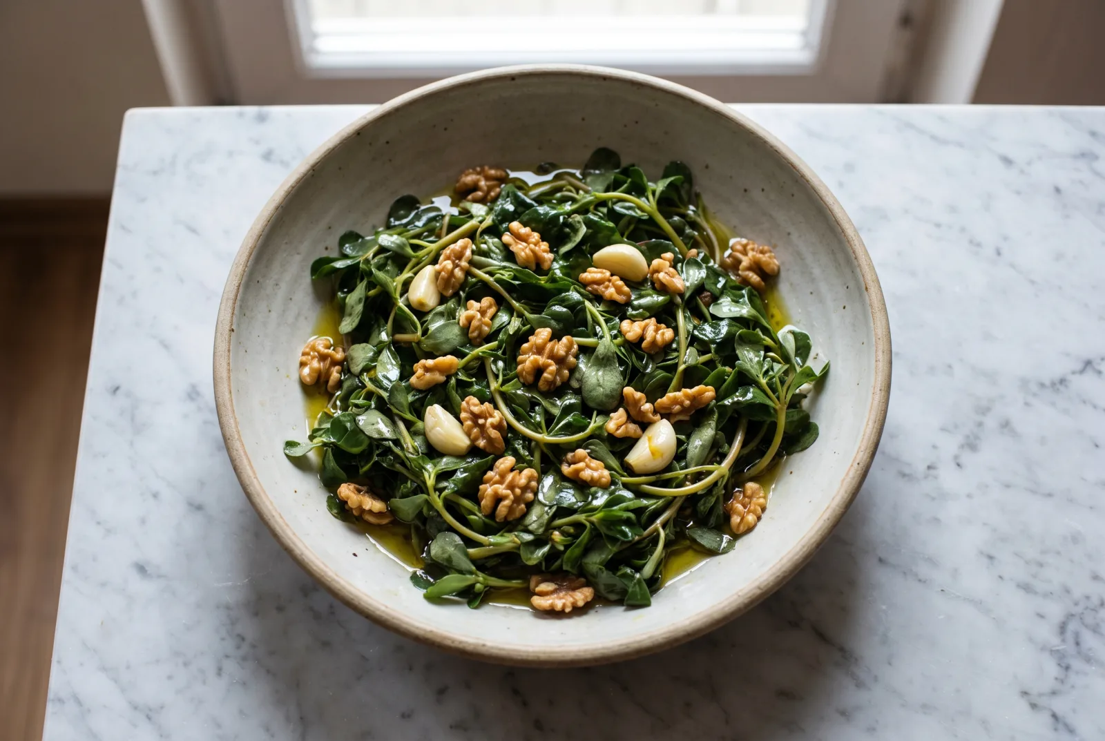 Purslane Salad | Olive Oil and Walnuts