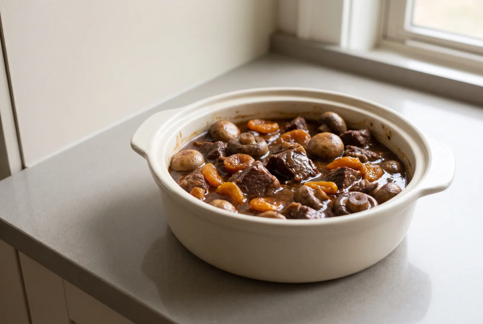 Kayseri-Style Beef Casserole with Apricots and Mushrooms