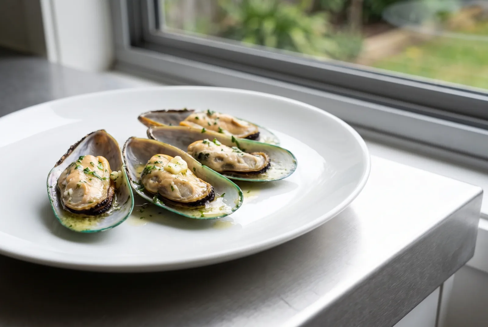New Zealand Green-Lipped Mussels with Garlic Butter