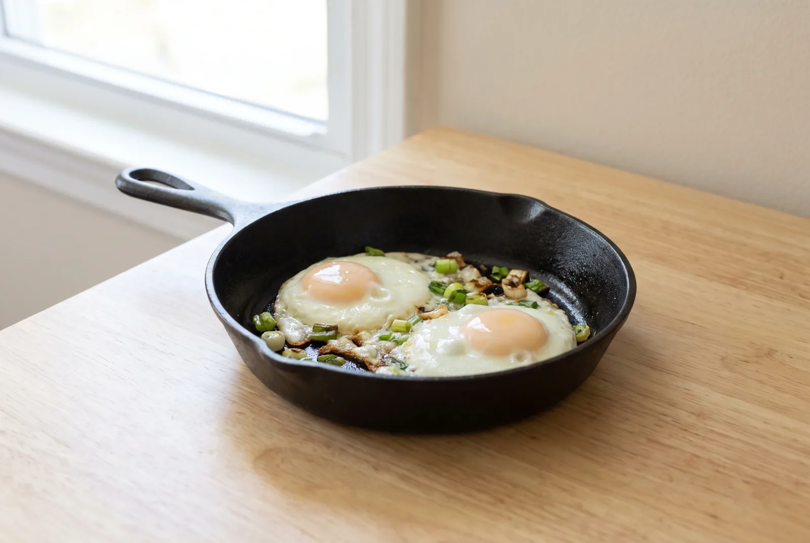 Chives and Eggs | Breakfast Skillet Eggs with Green Onion