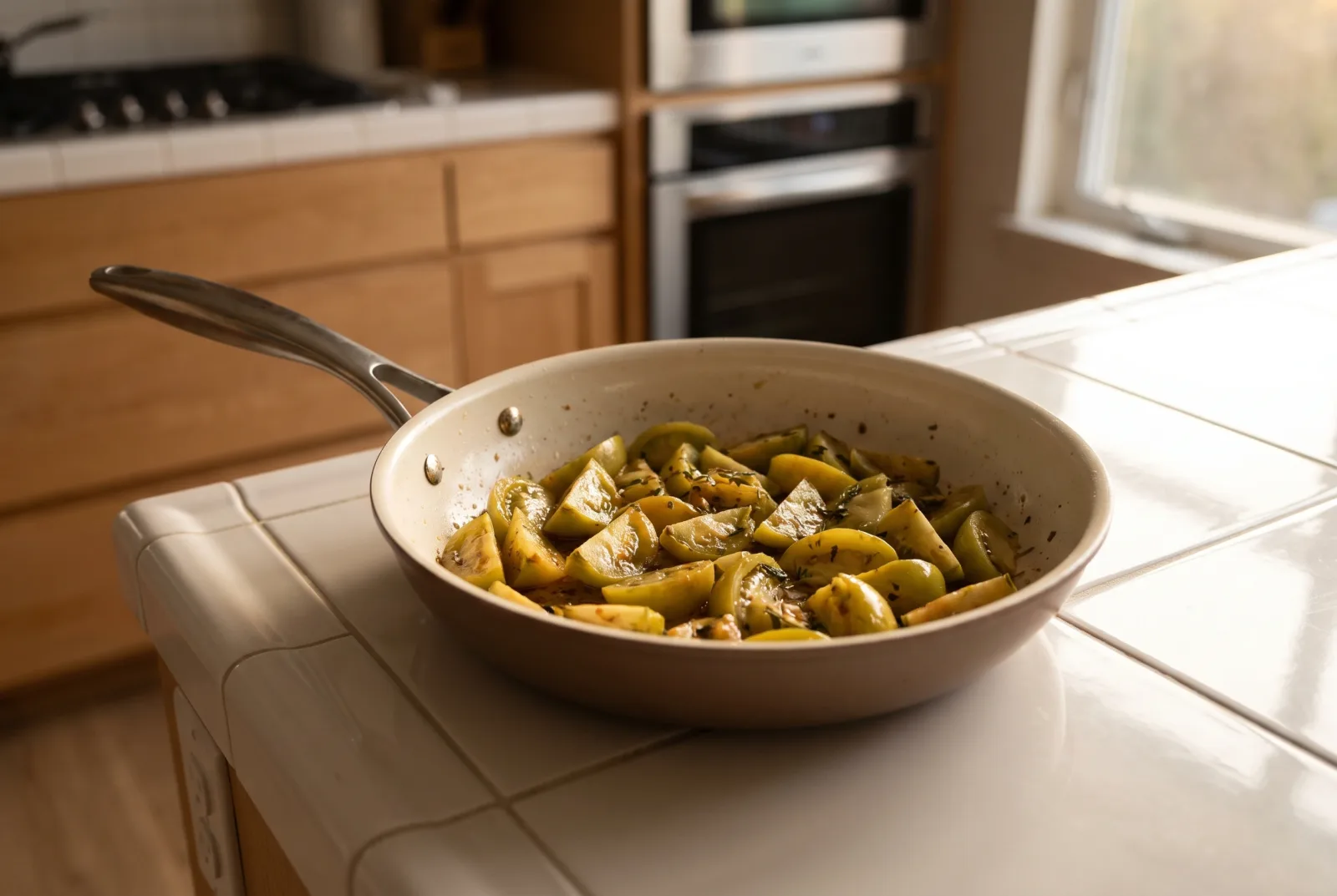 Sautéed Green Tomatoes | Tangy Olive Oil Tomato Sauté