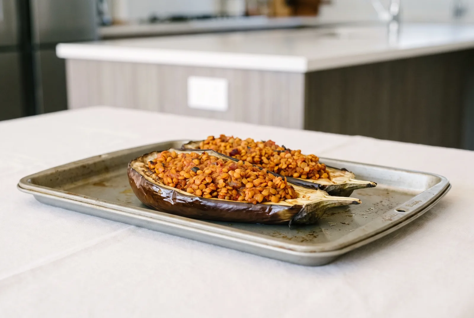 Meatless Karniyarik | Vegetarian Stuffed Eggplant with Lentils