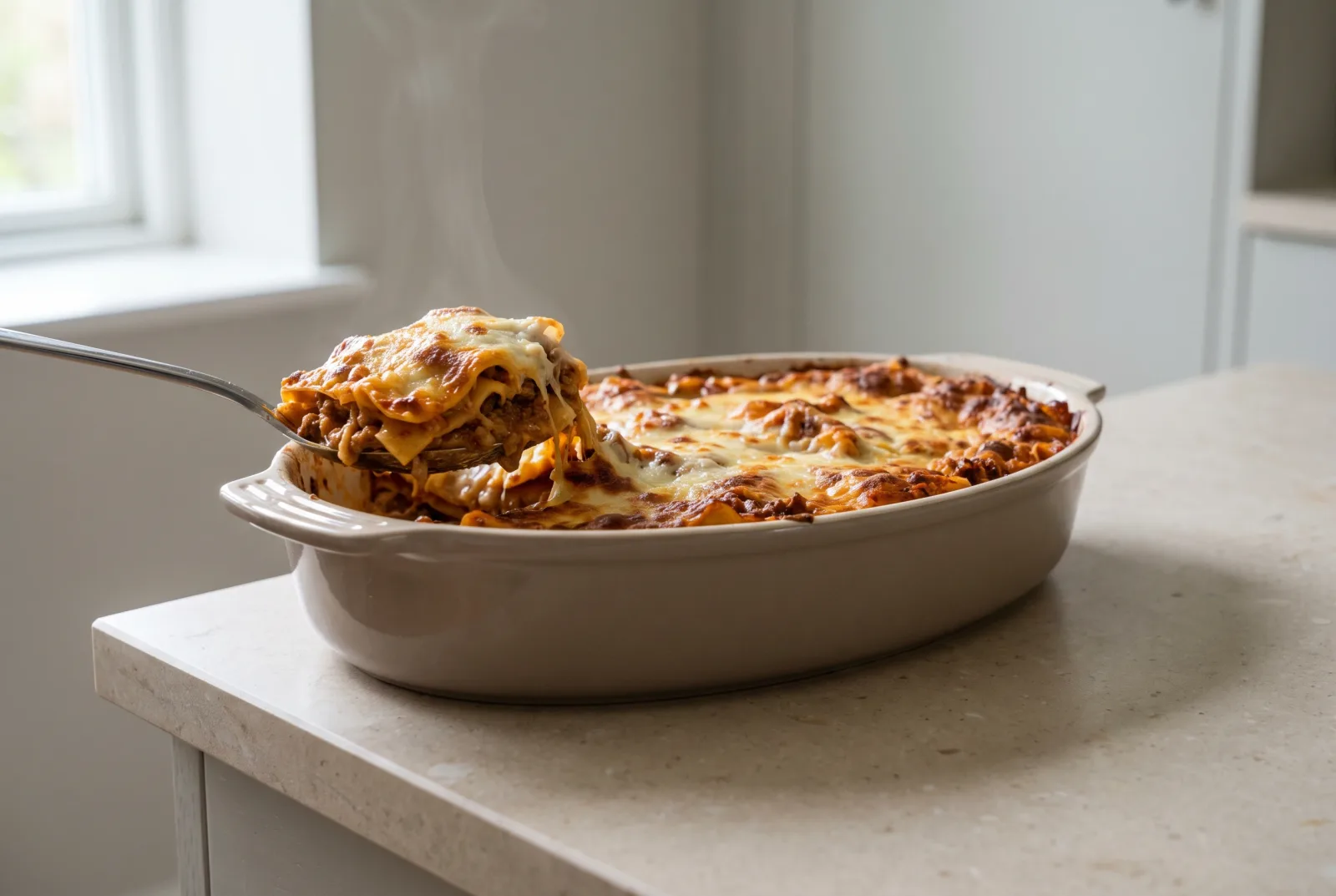 Baked Pasta with Ground Beef and Kashar Cheese