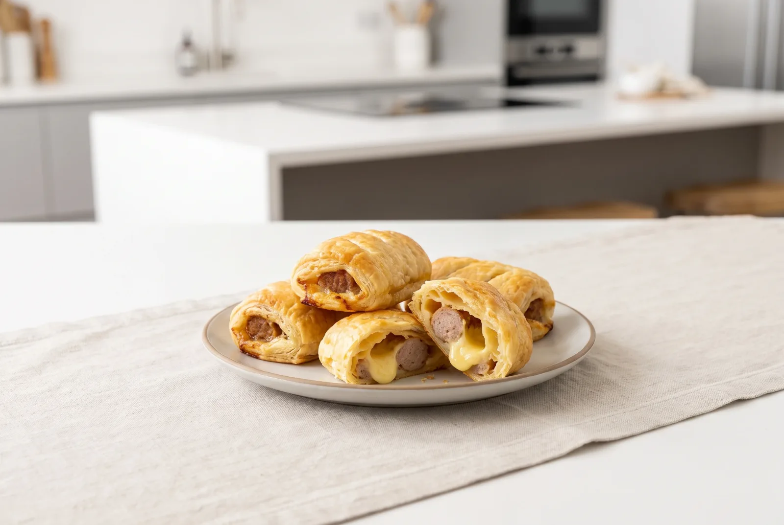 Air-fryer cheese and sausage rolls — puff pastry with kashar cheese