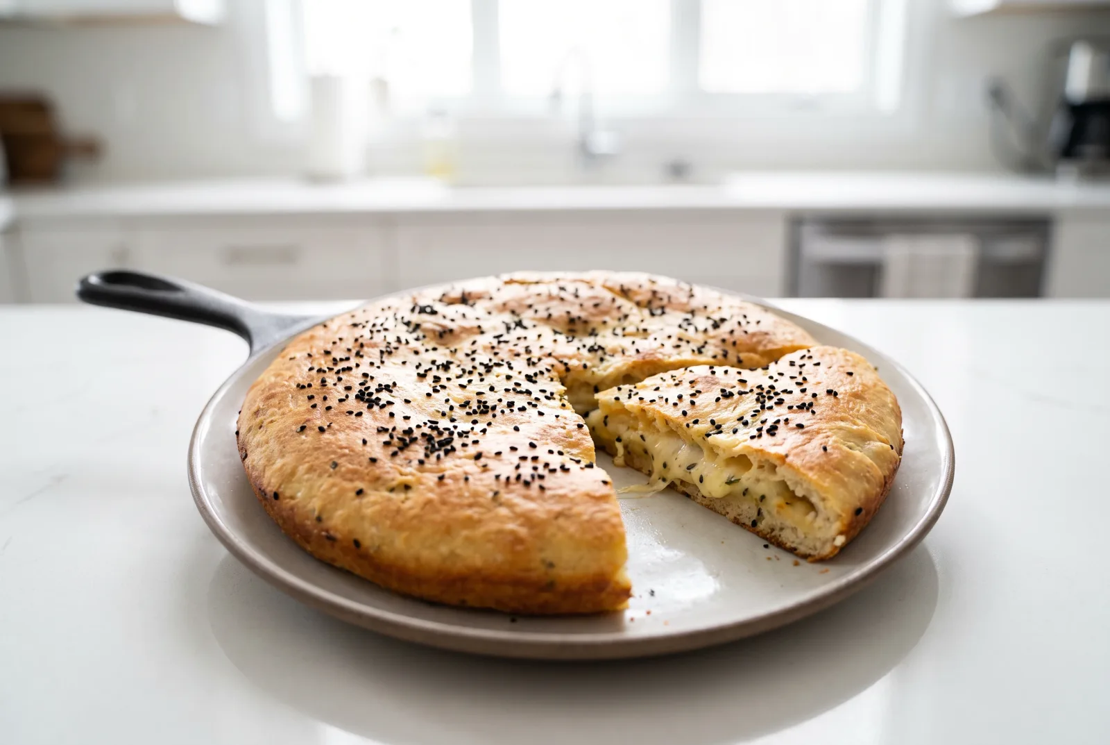 Skillet Bread with Kashar Cheese | Yogurt Dough with Nigella Seeds