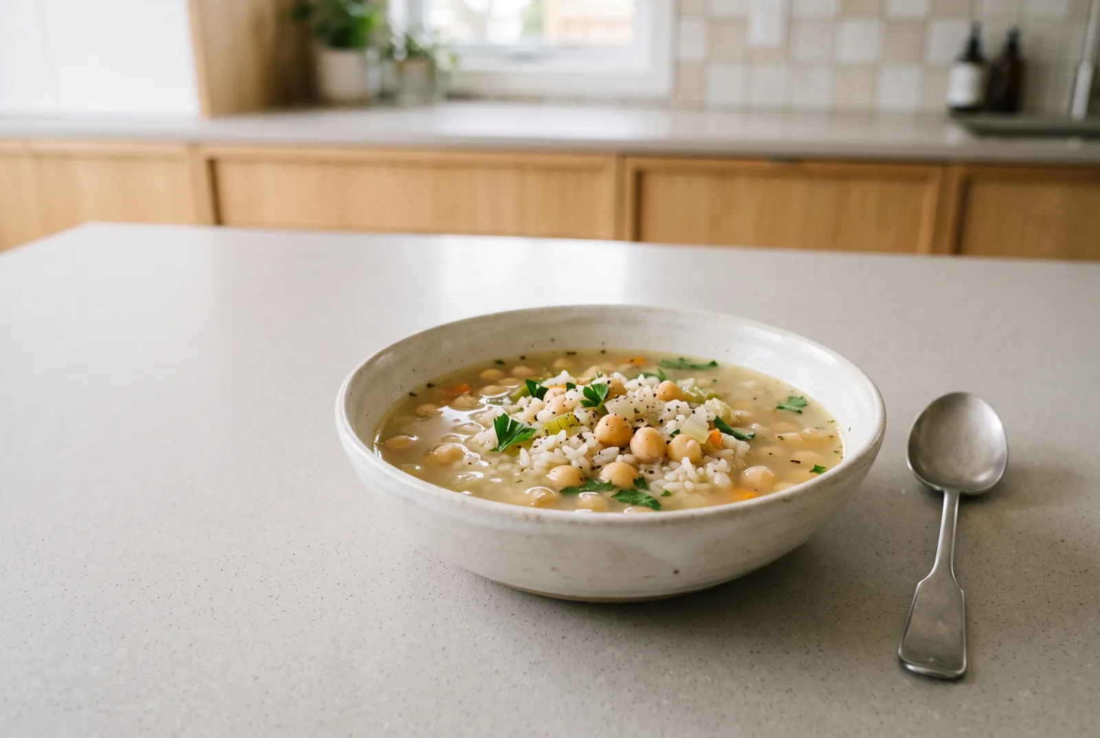 Nohutlu Pirinç Çorbası — Turkish chickpea and rice soup made in a pressure cooker.