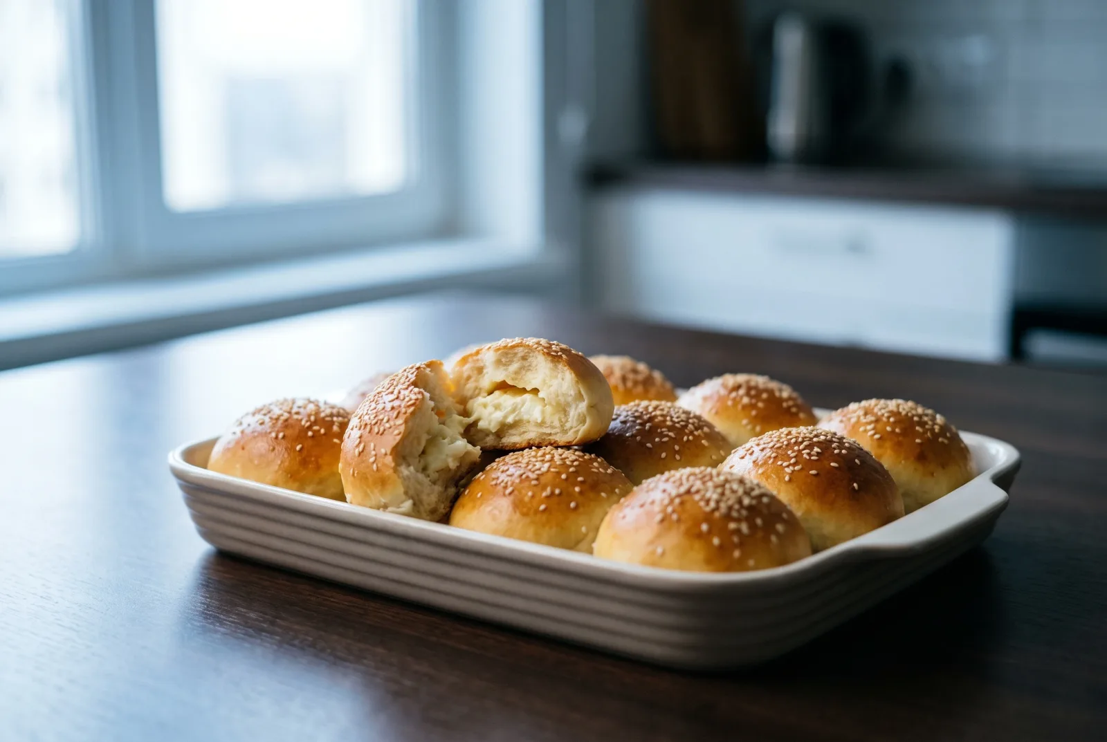 Cheese-Filled Mini Poğaça | Sesame-Topped Rolls with Kashar Cheese Filling