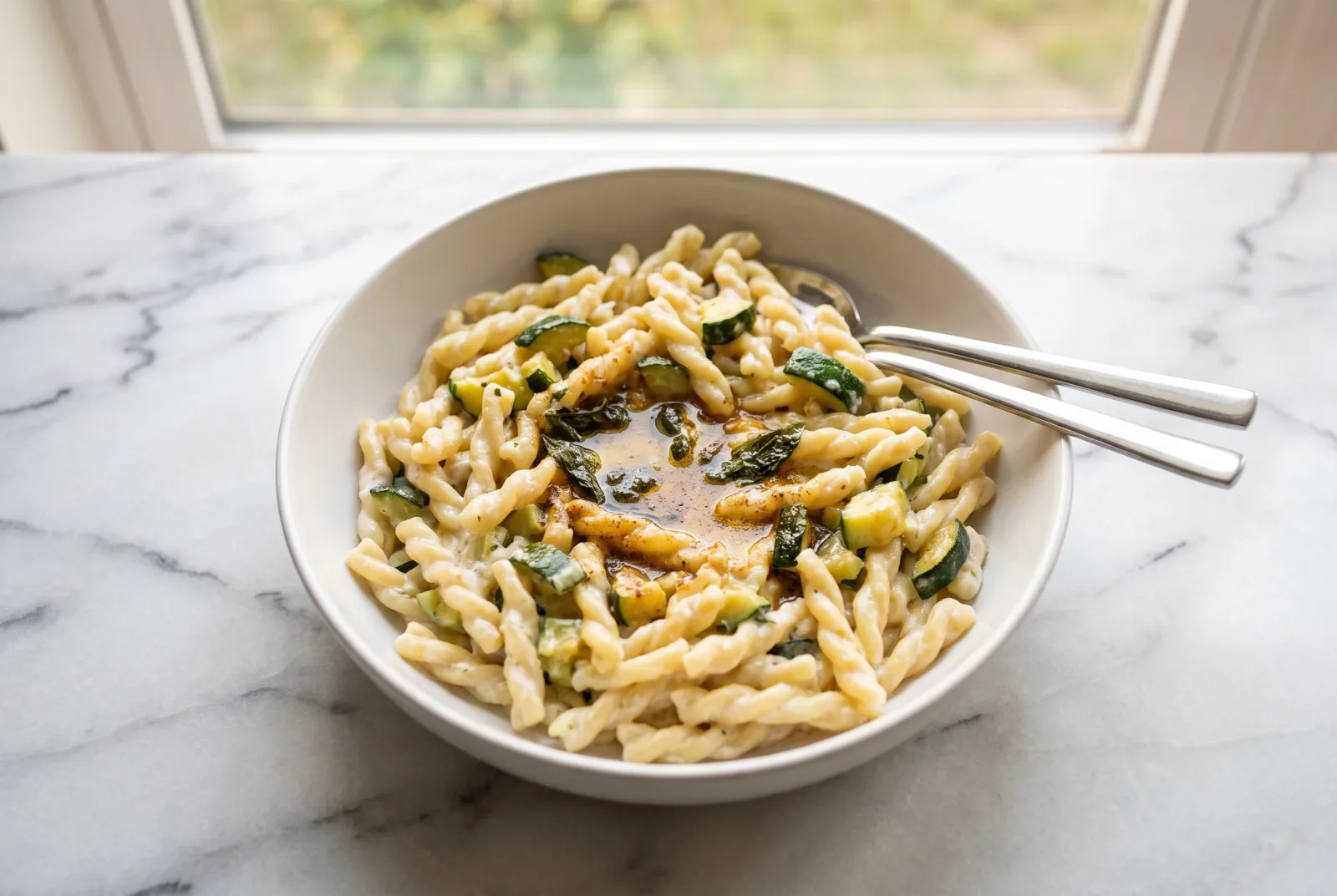 Pasta with Zucchini and Garlic Yogurt Sauce